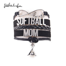 Little Minglou Infinity Love SOFTBALL MOM bracelet Baseball charm leather w