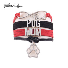 Little Minglou 3 style Infinity Love PUG MOM bracelet dog paw charm leather