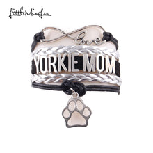 Little Minglou Infinity Love yorkie mom bracelet dog pet paw charm leather