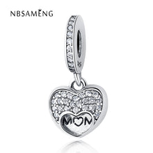 Authentic 925 Sterling Silve Beads Dear Mother With Crystal Heart MOM Charm