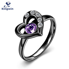 Unique Women's Heart shape Black Ring color birthday stone Stainless Steel