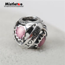 Authentic 925 Sterling Silver Openwork I Love Mom Pink Enamel Clear CZ Char