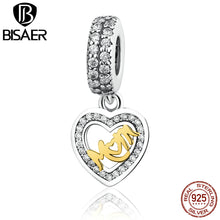 Authentic 925 Sterling Silver Clear CZ Mom Heart Charms fit Pandora Charm B