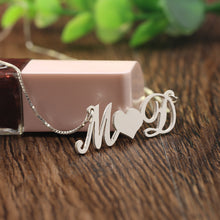 Personalized 2 Initials Heart Necklace Silver Name Necklace Custom Letter B
