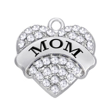 Skyrim 12pcs zinc alloy rhodium plated crystal Mom heart charms mama jewelr