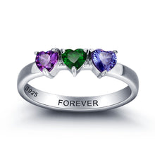 Personalized Gift 925 Sterling Sliver Birthstone Heart Rings Custom Family