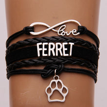 (10Pcs/Lot) Infinity Love Ferret Bracelets animal paw charm Ferret Mom Brac