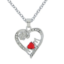 2017 Lovely Mom Red Crystal Necklace Love Heart Rose Flower Silver Plated P