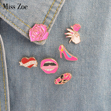 Miss Zoe 6pcs/set Car Rose MOM Heart Lips High heeled shoes Brooches Button