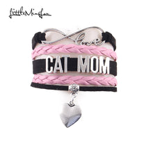 Little Minglou infinity love CAT MOM bracelet heart charm leather wrap brac