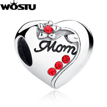 100% 925 Sterling Solid Silver Mom Heart Charm Beads Fit Original Pandora B