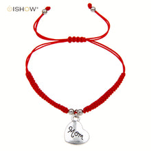 2016 New Fashion Simple Design Handmade Red Rope Braided Silver Love Heart