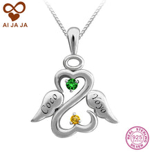 AIJAJA Personalized Two Birthstones Names Engraved Angel Necklaces Pendants