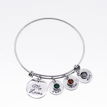 My Love Silver Bangles Custom Names & Birthstone Gift for Mom and Kids Fami
