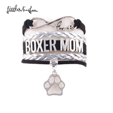 Little Minglou infinity love BOXER MOM bracelet pet dog paw charm leather w
