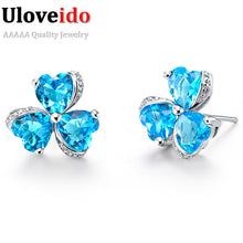 Uloveido Clover Flower Earings with Stones Jewelry Blue Cubic Zirconia Brin