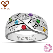 AIJAJA 925 Sterling Silver Love Mom Rings Personalized Family Birthstones &