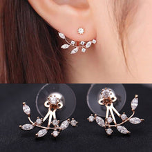 Fashion Lady Crystal Leaf Ear Jacket Earrings Gold Color Back Cuff Stud Ear