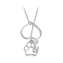Hollow Heart Dog Paw Bone Pendant Necklace Silver Love Animal Necklaces For