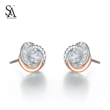 SA SILVERAGE 925 Sterling Silver Stud Earrings Love Cubic Zirconia Classic