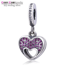 925 Sterling Silver I Love My Mom Charm Red Crystal Heart Beads Fit Pandora
