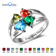 Anniversary Family Ring Engrave Name Custom 4 Birthstone Ring 925 Sterling