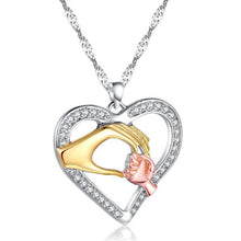 Mothers Day Gifts for Mom Hand in Hand Heart Necklace Fashion Rhinestone Zi