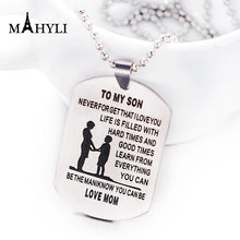 Stainless Steel Mom Dad Son Tag Engraved Pendant Necklace Silver Mother Fat