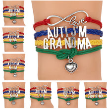 Unisex Letter Autism Silver Pendant Love Heart Woven Charm Bracelet Bradied