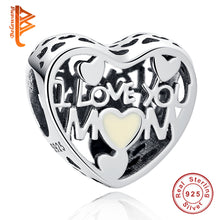 BELAWANG 100% Real 925 Sterling I LOVE YOU MOM Enamel Heart Charm Beads fit
