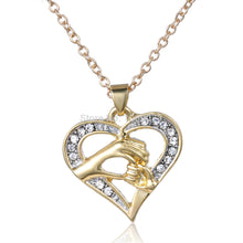 Hollow Silver&Gold Crystal Inlay Heart Charms Pendant Necklace Lovely Mom A