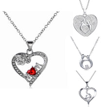 Mom & Child Crystal Gem heart Silver Chain Pendant necklace mother Gifts Wo