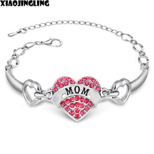 XIAOJINGLING 3 Colors"Pink Silver Blue mom"2017 Jewelry Double Heart Rhines