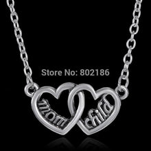 Antique Silver Mom and Child Double Heart Shaped Love Necklace Mother's Day