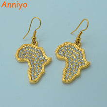 Anniyo Rhinestone Africa Map Earrings for Women/Girl,Gold Color Trendy Afri