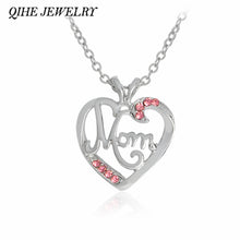 QIHE JEWELRY Mom Heart Pendant Necklace with Pink Blue White Rhinestone Gif