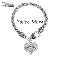 my shape Clear Crystal Heart Shaped Charm Police Mom Engraved Bracelet Hono
