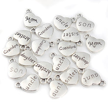 20pc 15mm Charms Heart Sister/Brother/Mom/Dad/Uncle/Aunt Tibetan Silver DIY