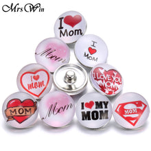 120pcs/lot Snap Jewelry I Love Mom Ginger Glass 18mm 20mm Snap Buttons Fit