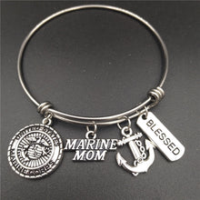 Marine Mom Charm Love Bracelets Stainless Steel Adjustable Wire Bangle Wome