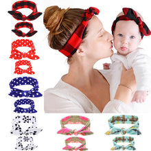 2Pc/Set DIY Mom Mother & Baby Girl Rabbit Ears Headband Plaid Bow Hairband