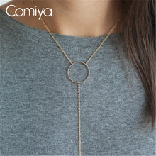 Comiya Gold Color Thin Chain Round Circle Simple Necklace Long Tassel Bar P
