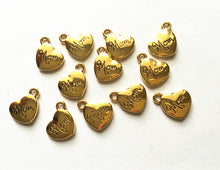 17x15mm 100pcs/lot  Love Heart Antique gold color "MOM " Words Charms-in Ch