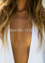 Fashion Gold Color Thin Chain Round Circle Simple Necklace Long Tassel Bar