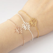 Stainless Steel Gold Charm Healing Lucky Lotus Flower Bracelets For Women B