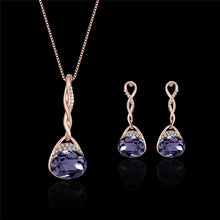 Rose Gold Color Chain Necklace Pendant Drop Earrings Jewelry Set Purple Col