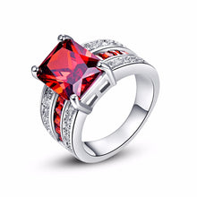 Princess Cut Big Red Princess Cut CZ Stone Rings Exquisite Finger Silver Ri