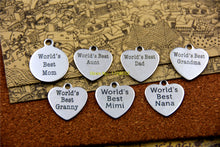 20pcs  stainless steel charms "world's best mom/aunt/dad/grandma/granny/mim