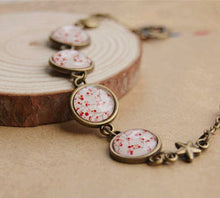 Novelty Red Cherry Flowers Print Glass Cabochon Bracelets for Best Friends