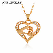 QIHE JEWELRY Heart Shaped Mother and Child Hand in Hand Family Pendant Neck